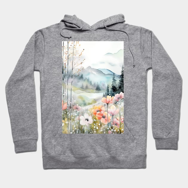 Boreal watercolor colorful wild flowers meadow Hoodie by etherElric